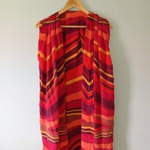 Handmade 1980s vintage Red/Yellow/Orange Long Sleeveless Open Over Shaw
